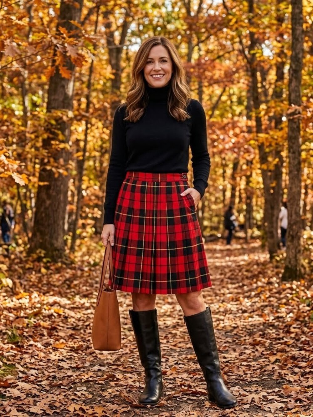 Lands' End Women's Wool Skirt in Red, Black and Yellow Scottish Tarton Plaid